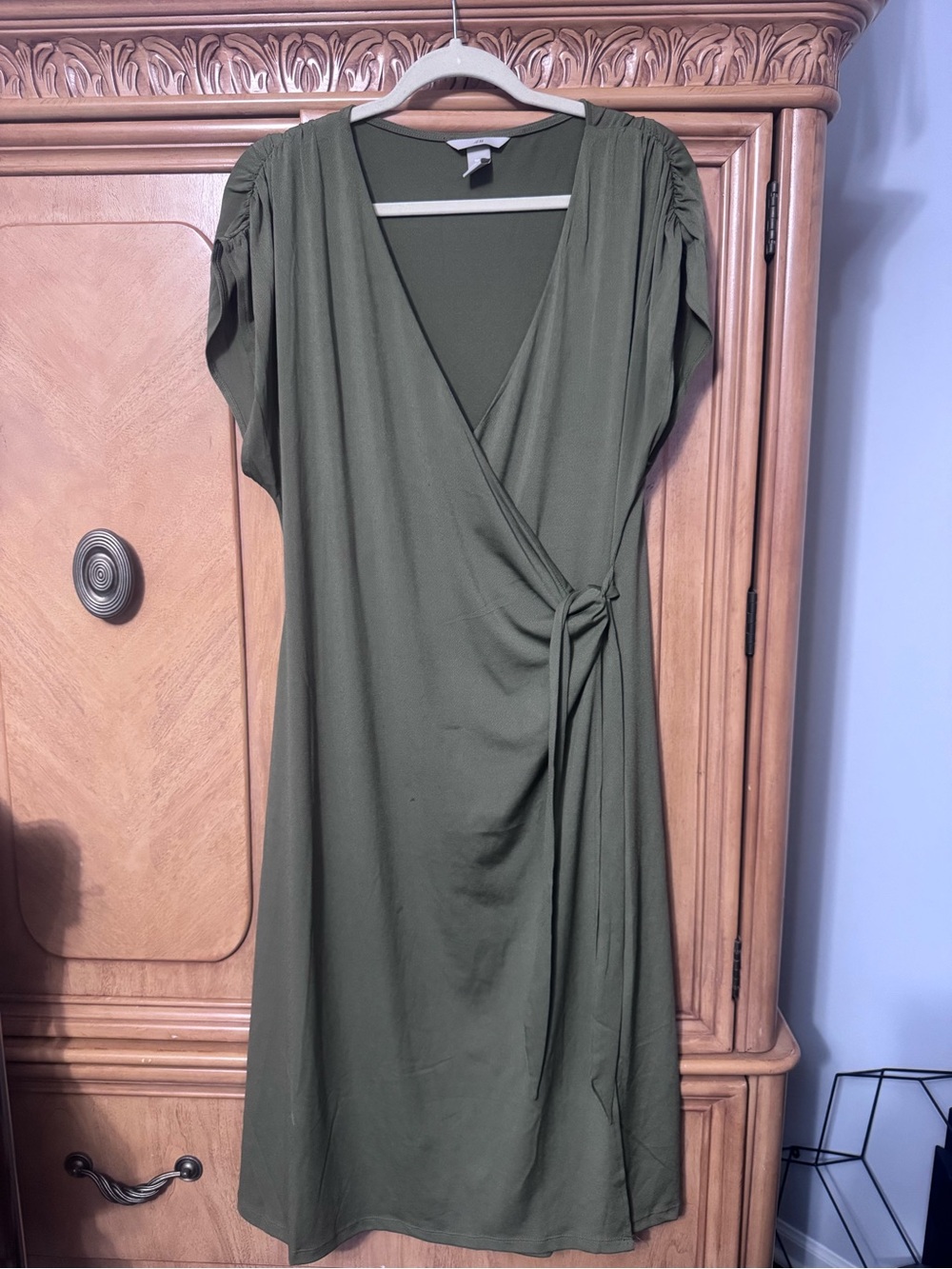 H&M Olive Green Wrap-Style Knee-Length Dress